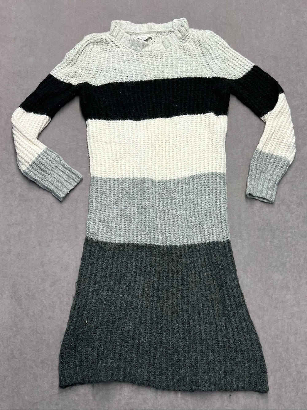 American Eagle Outfitters Black, White & Gray Striped Knit Sweater Dress